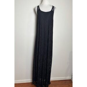 Tommy Bahama Sheer Black Lace Maxi Dress XL Resort Cover-Up Coastal Beach Travel